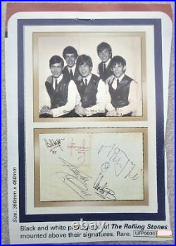 1960s ROLLING STONES PHOTO ABOVE THE HAND SIGNED AUTOGRAPHS OF EACH BAND MEMBER