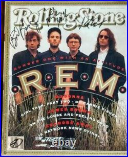 Autographs of band REM Members on Cover of Rolling Stones Autographs of band REM Members on Cover of Rolling Stones