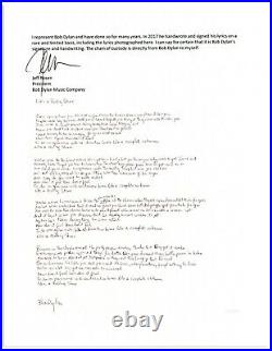 Bob Dylan Signed Handwriten Lyrics Like a Rolling Stone
