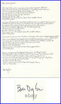 Bob Dylan Signed Handwritten Lyrics- Like Rolling Stone