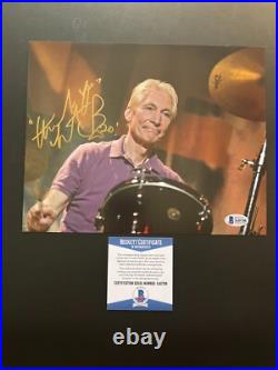 Charlie Watts Rare! Signed autographed Rolling Stones 8x10 photo Beckett BAS coa