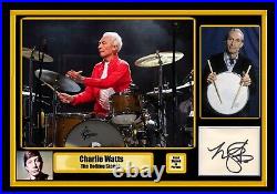 Charlie Watts Rolling Stones Large A2 Framed/ A3+ Mounted Hand Signed Print COA