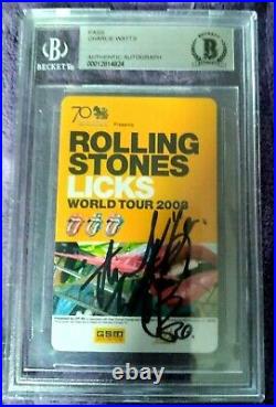 Charlie Watts Rolling Stones Signed Licks 2003 World Tour Pass Beckett Bas Slab