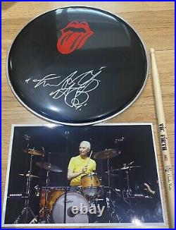 Charlie Watts SIGNED Drum Head Stick The Rolling Stones Autograph Jagger New