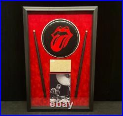 Charlie Watts Signed Framed Rolling Stones Drumhead To Mark Autograph JSA COA
