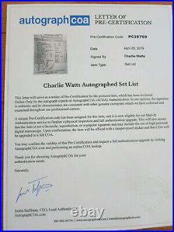 Charlie Watts signed setlist ACOA LOA + Proof! Rolling Stones autographed