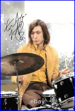Charlie watts ROLLING STONES playing the drums signed 12x8 photo