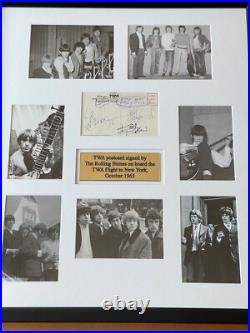 Framed 1965 Signed by The Rolling Stones TWA Postcard & Photos & Provenance Framed 1965 Signed by The Rolling Stones TWA Postcard & Photos & Provenance