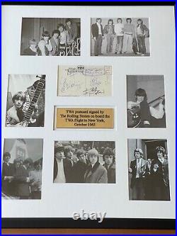 Framed 1965 Signed by The Rolling Stones TWA Postcard & Photos & Provenance