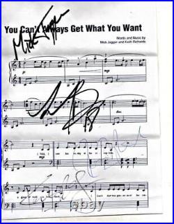Jager Watts Richards Plus Rolling Stones Autographed Sheet Music Can'T Always G