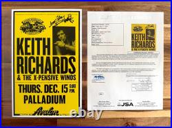 Keith Richards & the X-Pensive Winos Signed Poster JSA LOA Rolling Stones COA