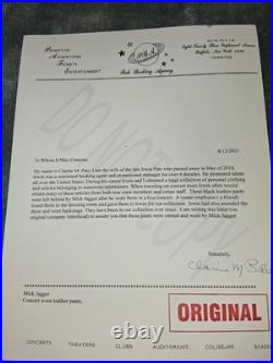 MICK JAGGER Owned And Stage Worn Leather Pants Signed COA Rolling Stones