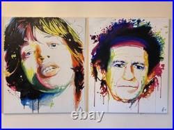 Mick Jagger Keith Richards Rolling Stones Original Acrylic Paintings 19.5×23.5