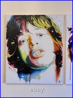 Mick Jagger Keith Richards Rolling Stones Original Acrylic Paintings 19.5×23.5
