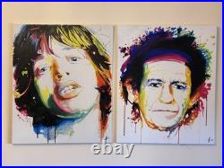 Mick Jagger Keith Richards Rolling Stones Original Acrylic Paintings 19.5×23.5