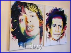 Mick Jagger Keith Richards Rolling Stones Original Acrylic Paintings 19.5×23.5