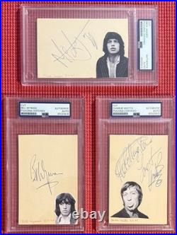 PSA/DNA slabbed & signed ROLLING STONES x3 autographed CUTS Jagger, Watts, Wyman