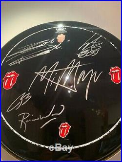 Rare All 5 Rolling Stones Jagger Hand Signed Autographed Drum Head Lifetime Coa