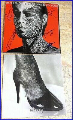 Rare Authentic Rolling Stones Signed Lp Cover 5 Autographed Jagger Tattoo You