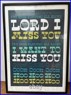Rare Screen Print Lyrics to Rolling Stones Miss You Signed, Numbered, Framed