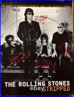 Rolling Stones (4) Autograph Stripped Poster By Charlie, Mick, Kieth Ronnie