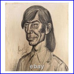 Rolling Stones Charlie Watts 1966 Autographed Portrait By Tony Rafty (Australia)