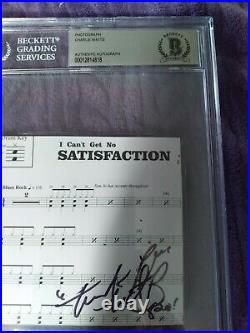 Rolling Stones Charlie Watts Signed 4x4 I Cant Get No Sheet Music Beckett Slab