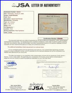 Rolling Stones Keith Richards Signed Autograph 1976 Limo Driver Receipt JSA LOA