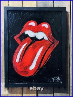 Rolling Stones Lips Painting Original Art Framed Canvas Gift Oil And Acrylic
