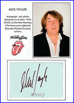 Rolling Stones Mick Taylor In Person 2003 Signed Card + Original Photo & Coa