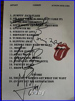 Rolling Stones Signed Cardiff Setlist by all 4 Members-Original Authenticated