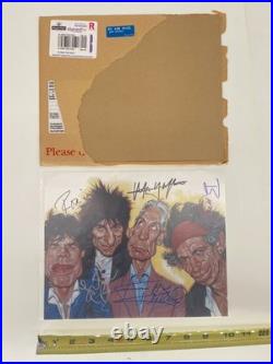 Rolling Stones Signed Caricature Photo Jagger, Richards, Wood, Watts COA