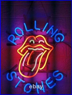 Rolling Stones Tongue 24x20 Neon Light Sign Lamp Glass Display Open Wall Decor