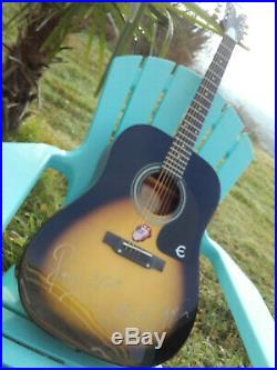 Rolling stones autograph MICK JAGGER & RON WOOD signed live guitare epiphone pro