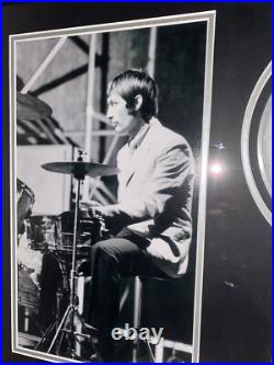 Signed Framed Charlie Watts Rolling Stones Drum Skin Display
