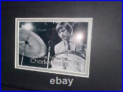 Signed Framed Charlie Watts Rolling Stones Drum Skin Display