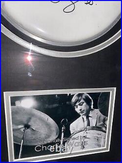 Signed Framed Charlie Watts Rolling Stones Drum Skin Display