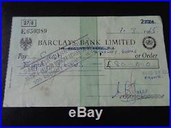 The Rolling Stones Autograph Brian Jones Signed Barclays Bank Check 1 May 1965