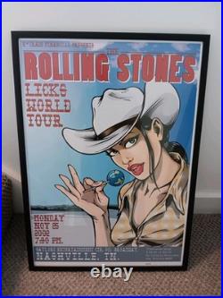 The Rolling Stones Framed Licks Tour Poster Nashville Artist Signed Joe Whyte