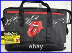 The Rolling Stones MICK JAGGER + KEITH RICHARDS + RONNIE WOOD Signed Bag COA