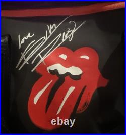 The Rolling Stones MICK JAGGER + KEITH RICHARDS + RONNIE WOOD Signed Bag COA