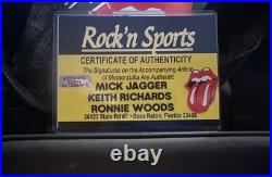 The Rolling Stones MICK JAGGER + KEITH RICHARDS + RONNIE WOOD Signed Bag COA