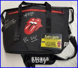 The Rolling Stones MICK JAGGER + KEITH RICHARDS + RONNIE WOOD Signed Bag COA