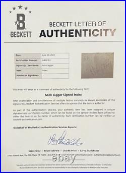 The Rolling Stones Mick Jagger Huge Signed Autographed Index Beckett Letter Coa