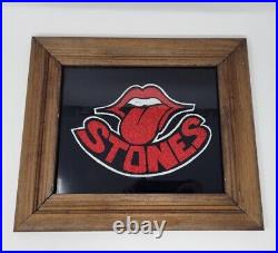 Vintage 70s Rolling Stones Hot Lips Framed Glitter Glass Sign (13 By 11.5)